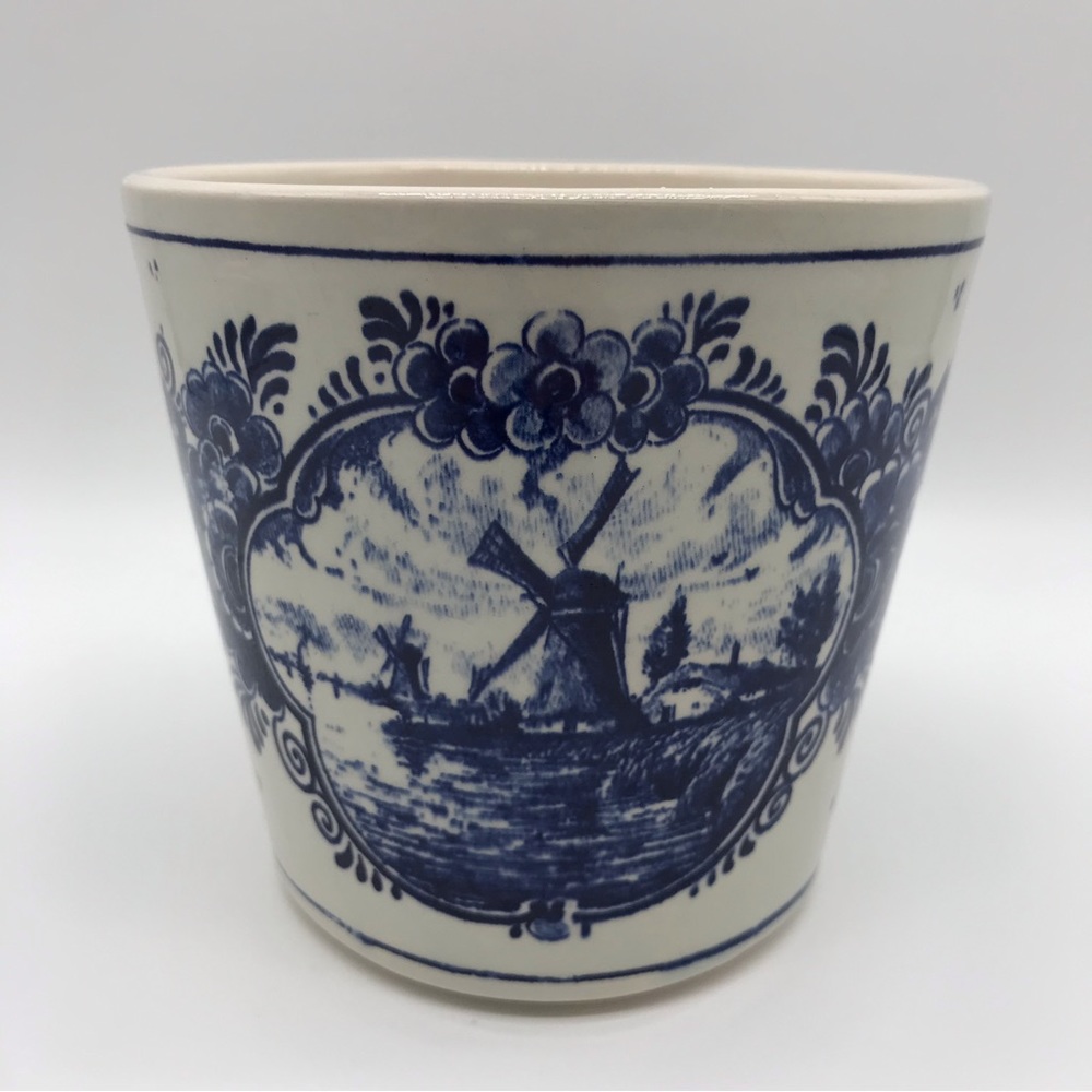 Vintage Delft Blauw White Blue Ceramic Windmill Pot Handpainted made in Holland